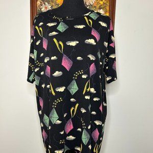 LuLaRoe Blouse Top Women's Small Crew Neck Multicolor Kite Clouds Graphic Casual